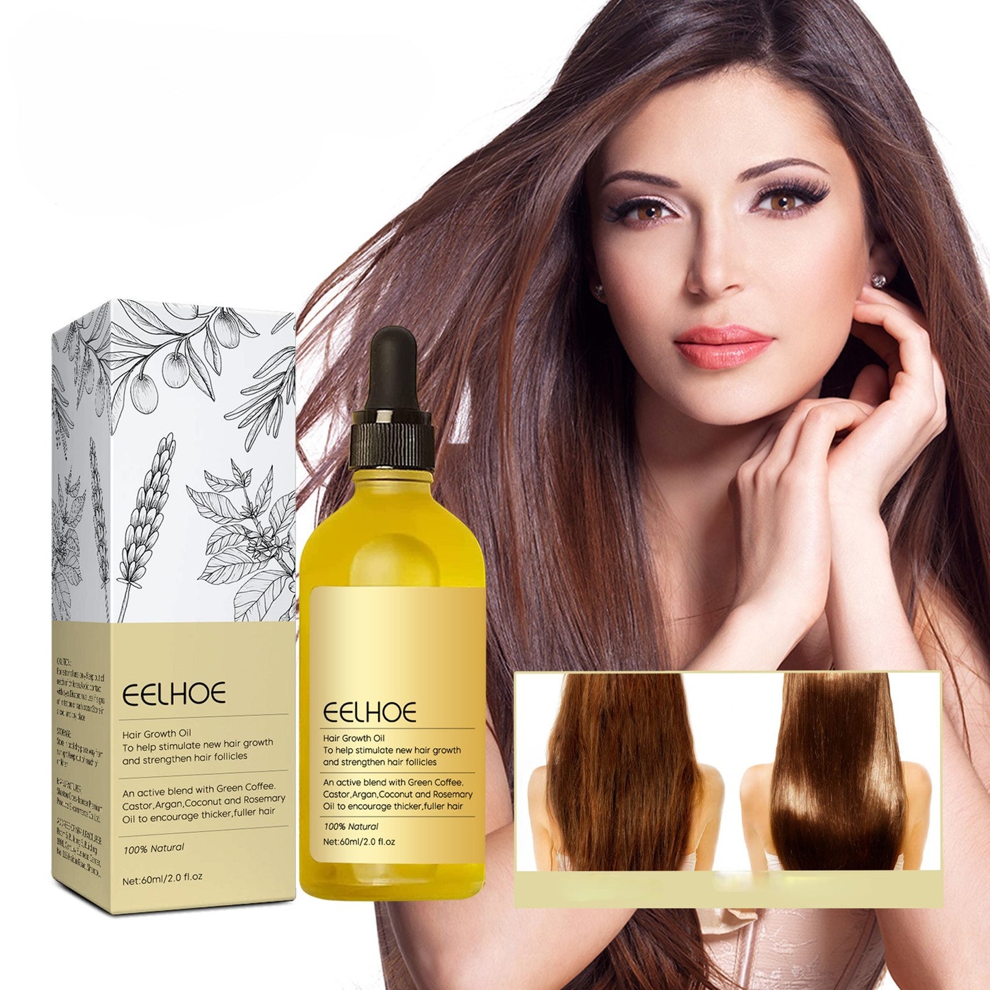 60ml Hair Growth Oil - Reduces Hair Loss, Fights Frizz, Nourishes Scalp, Repairs Damage