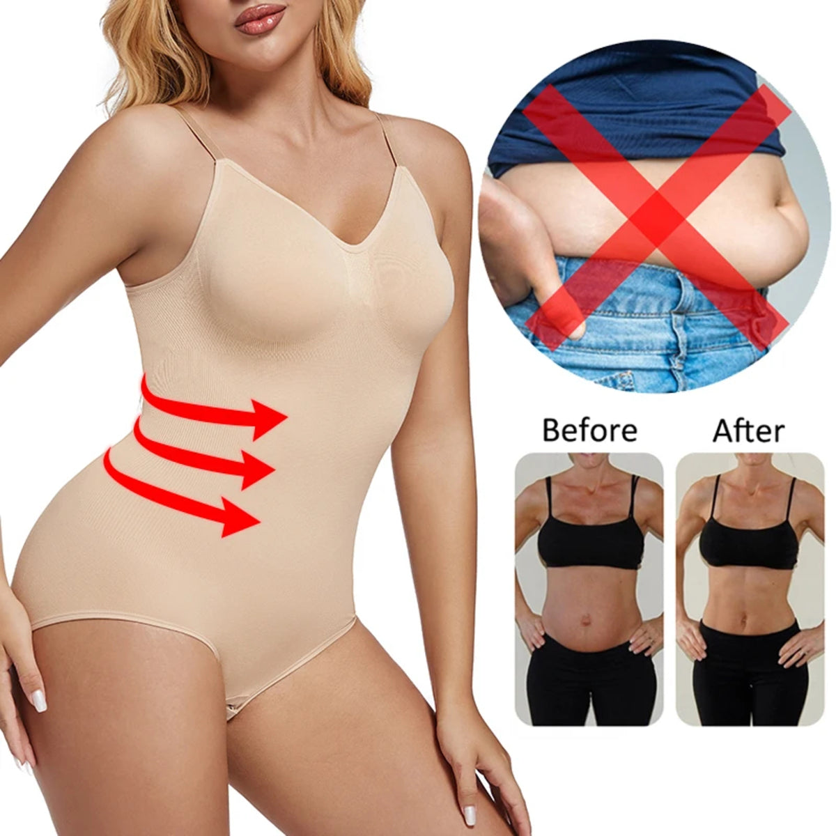 Control Body Shaper for Women - Elastic Material, Thong or Brief, Snatched Waist