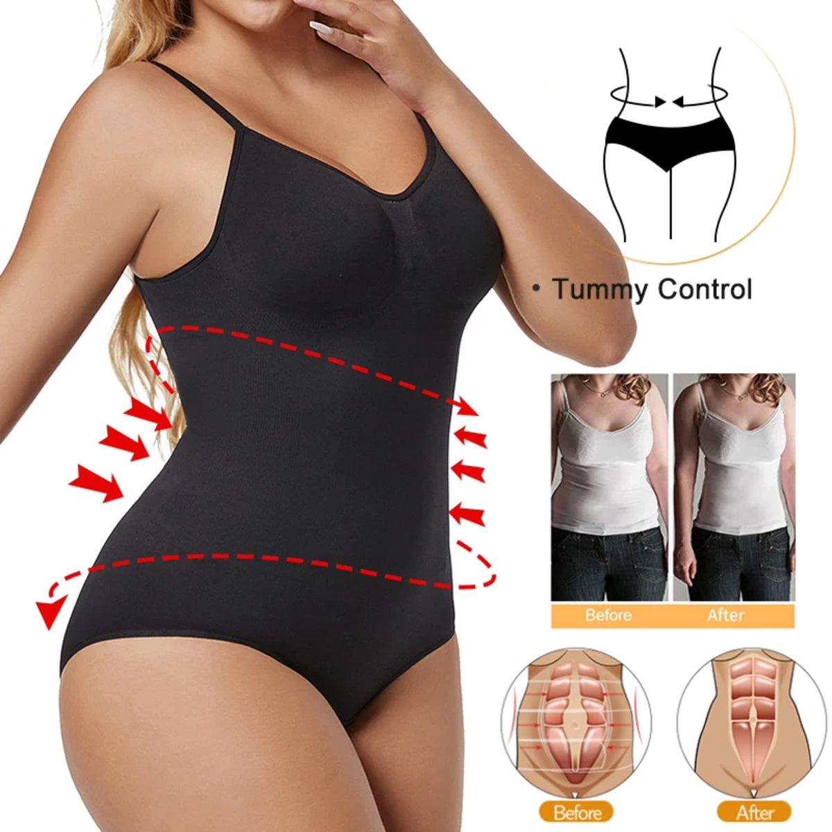 Control Body Shaper for Women - Elastic Material, Thong or Brief, Snatched Waist