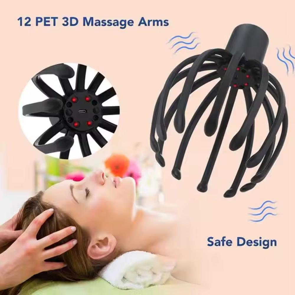 3-Level Electric Head Massager - 12-Point Scalp Stimulation, Hands-Free Stress Relief