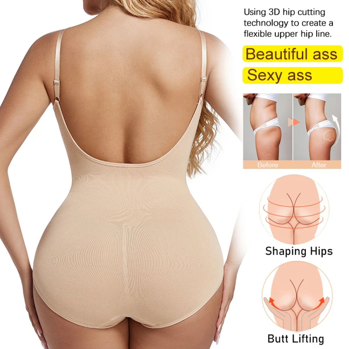 Control Body Shaper for Women - Elastic Material, Thong or Brief, Snatched Waist