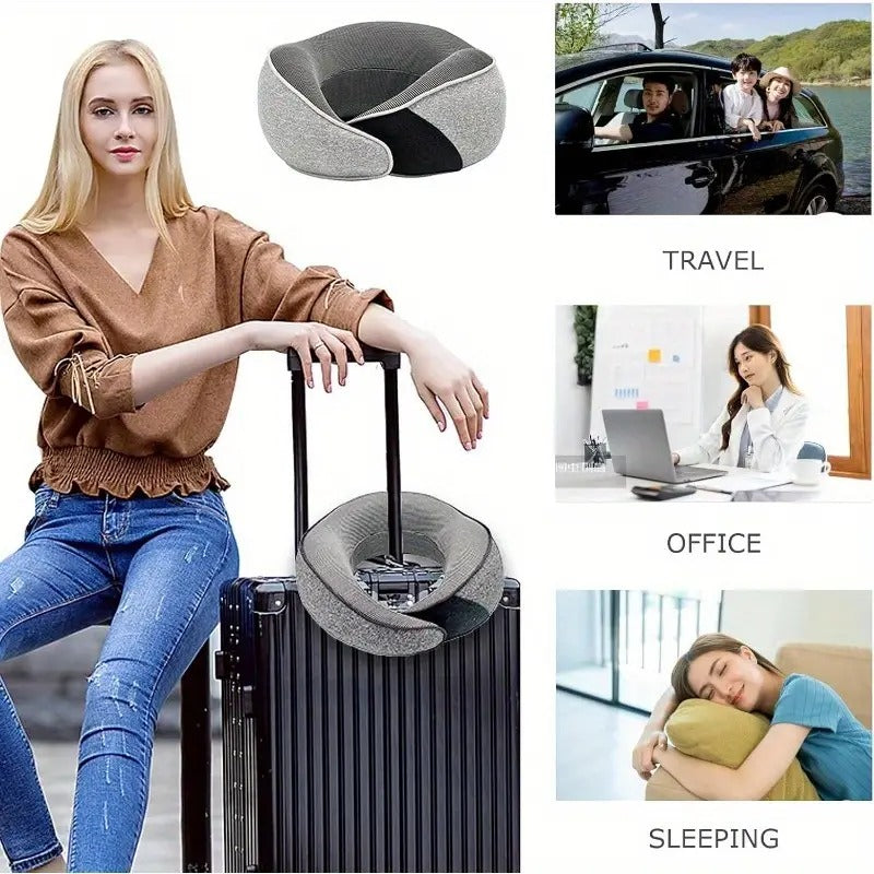 360° Adjustable Travel Neck Pillow - Soft Fabric, Lightweight, Portable Design