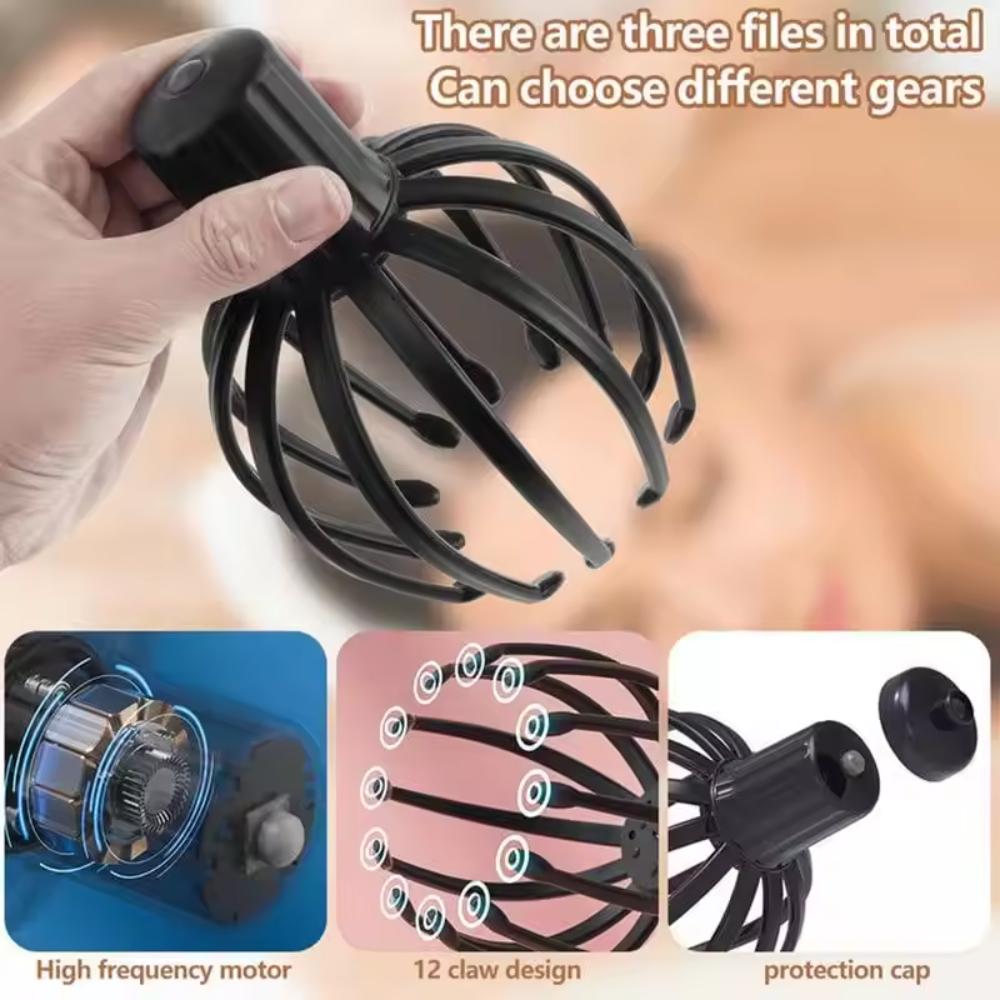 3-Level Electric Head Massager - 12-Point Scalp Stimulation, Hands-Free Stress Relief