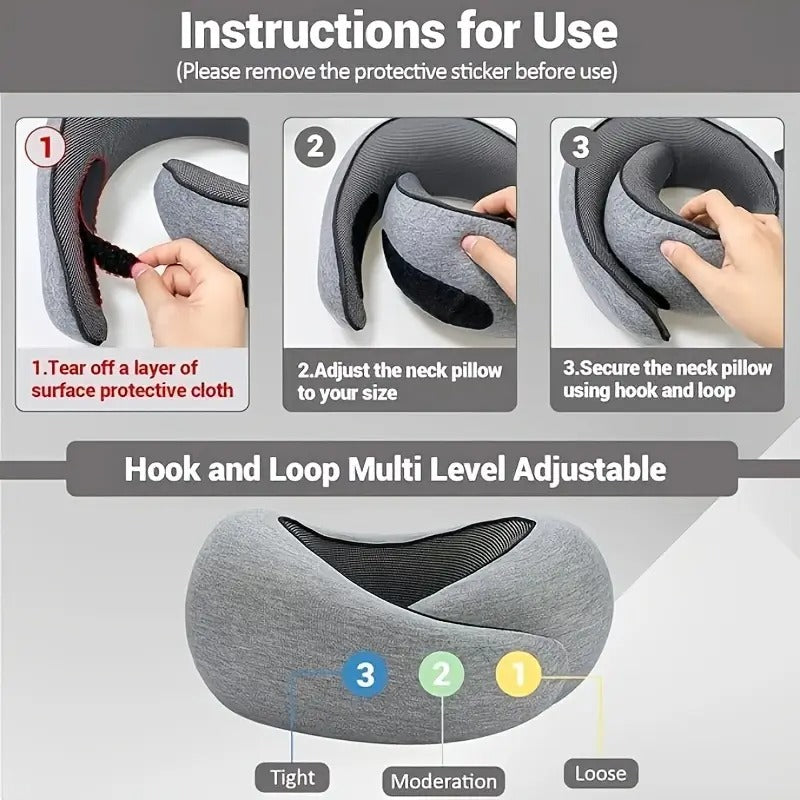 360° Adjustable Travel Neck Pillow - Soft Fabric, Lightweight, Portable Design