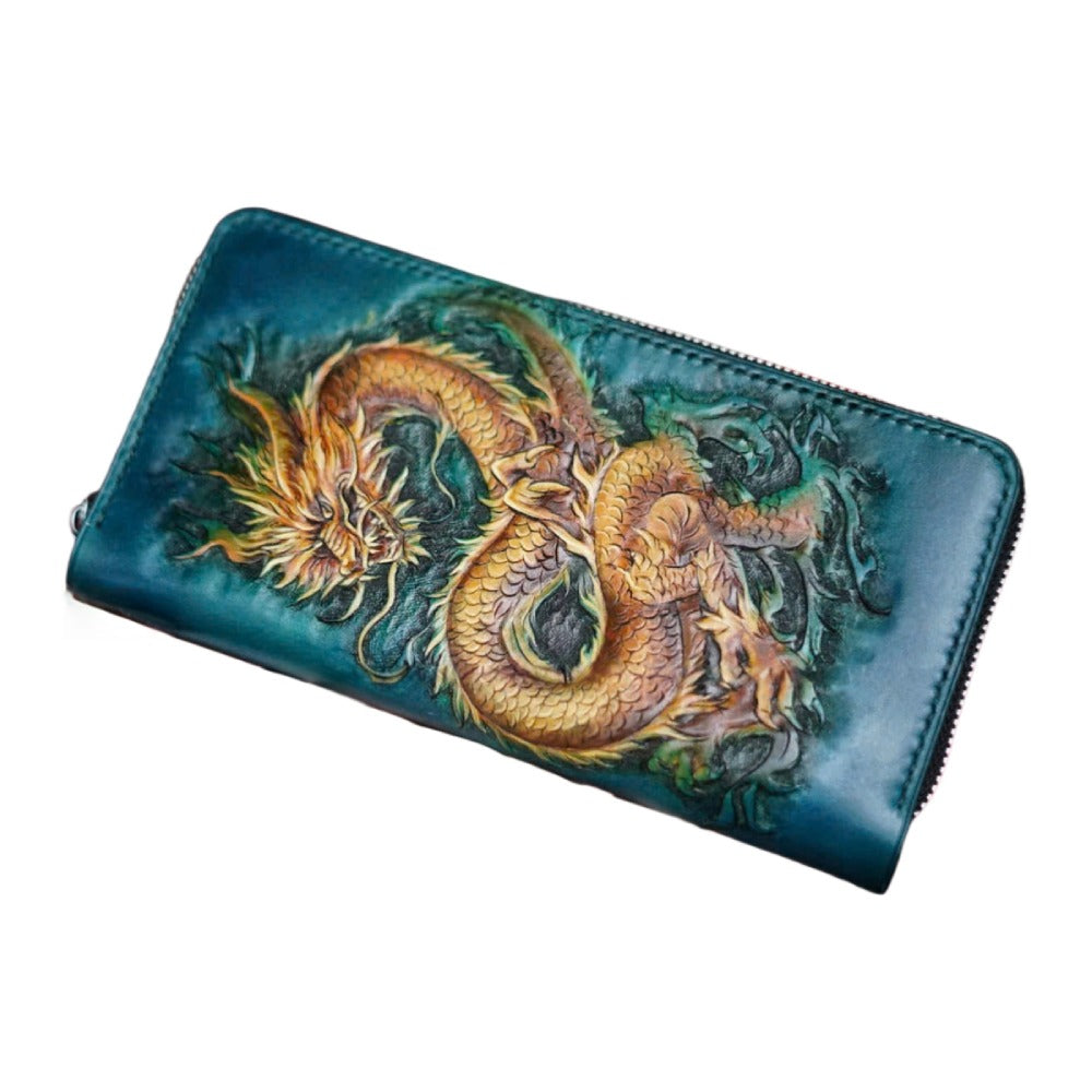 Handcrafted Leather Wallet with Dragon Embossing