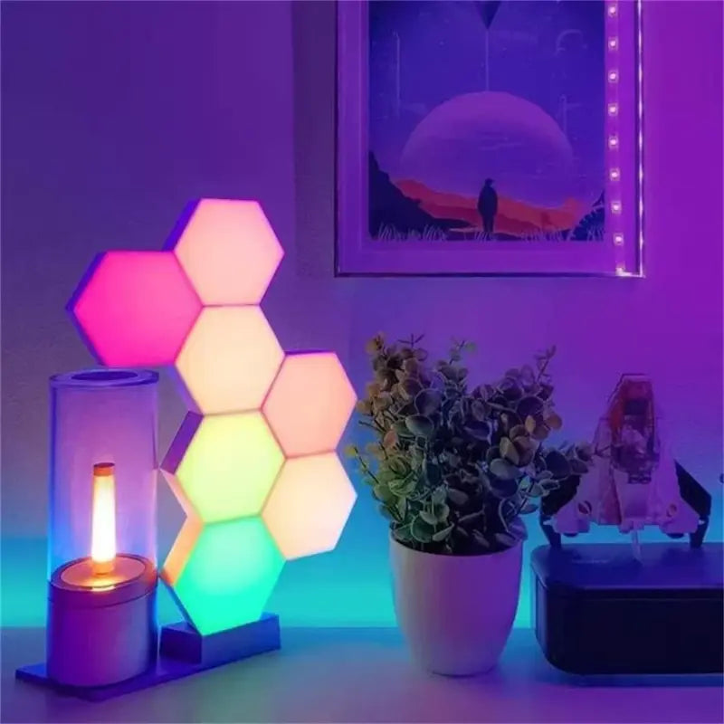 Hexagon Shaped Rgb Tap Touch Led Lights (Pack 3)