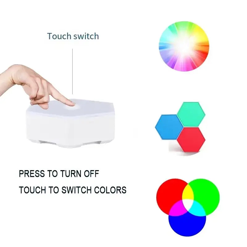 Hexagon Shaped Rgb Tap Touch Led Lights (Pack 3)