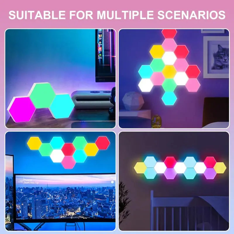 Hexagon Shaped Rgb Tap Touch Led Lights (Pack 3)