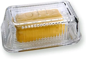 Clear Glass Butter Dish with Lid - Heavy 2-Piece Farmhouse Style, Dishwasher Safe Perfect Size