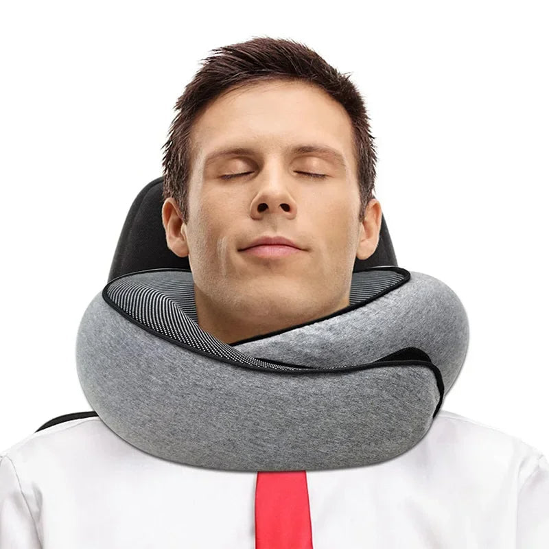 360° Adjustable Travel Neck Pillow - Soft Fabric, Lightweight, Portable Design