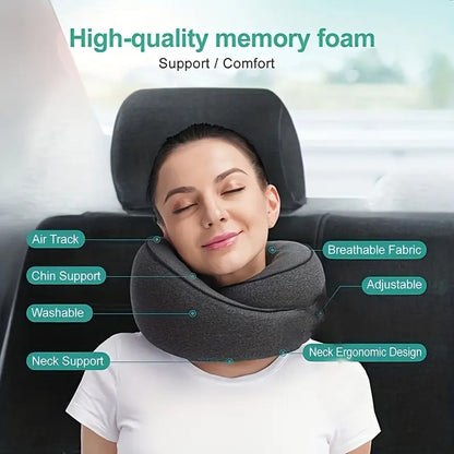 360° Adjustable Travel Neck Pillow - Soft Fabric, Lightweight, Portable Design