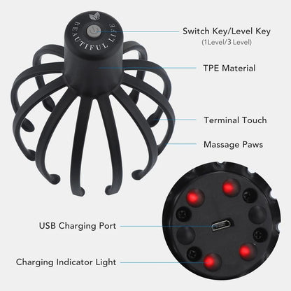 3-Level Electric Head Massager - 12-Point Scalp Stimulation, Hands-Free Stress Relief