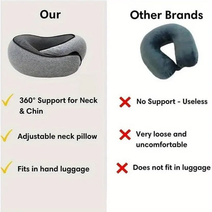 360° Adjustable Travel Neck Pillow - Soft Fabric, Lightweight, Portable Design