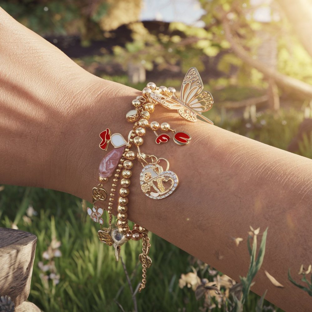 Gold Charm Bracelet with Butterfly & Heart Accents