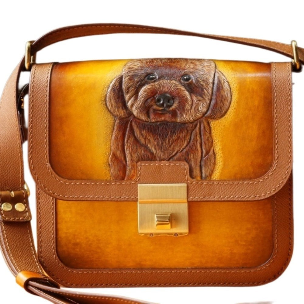 Hand-Painted Leather Shoulder Bag - Floral Elegance with Bee Accent