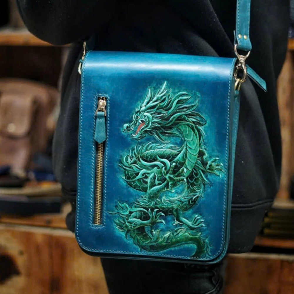 Hand-Painted Leather Sling Bag - Samurai Warrior