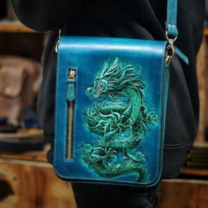 Hand-Painted Leather Sling Bag - Samurai Warrior