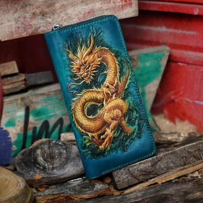 Handcrafted Leather Wallet with Dragon Embossing