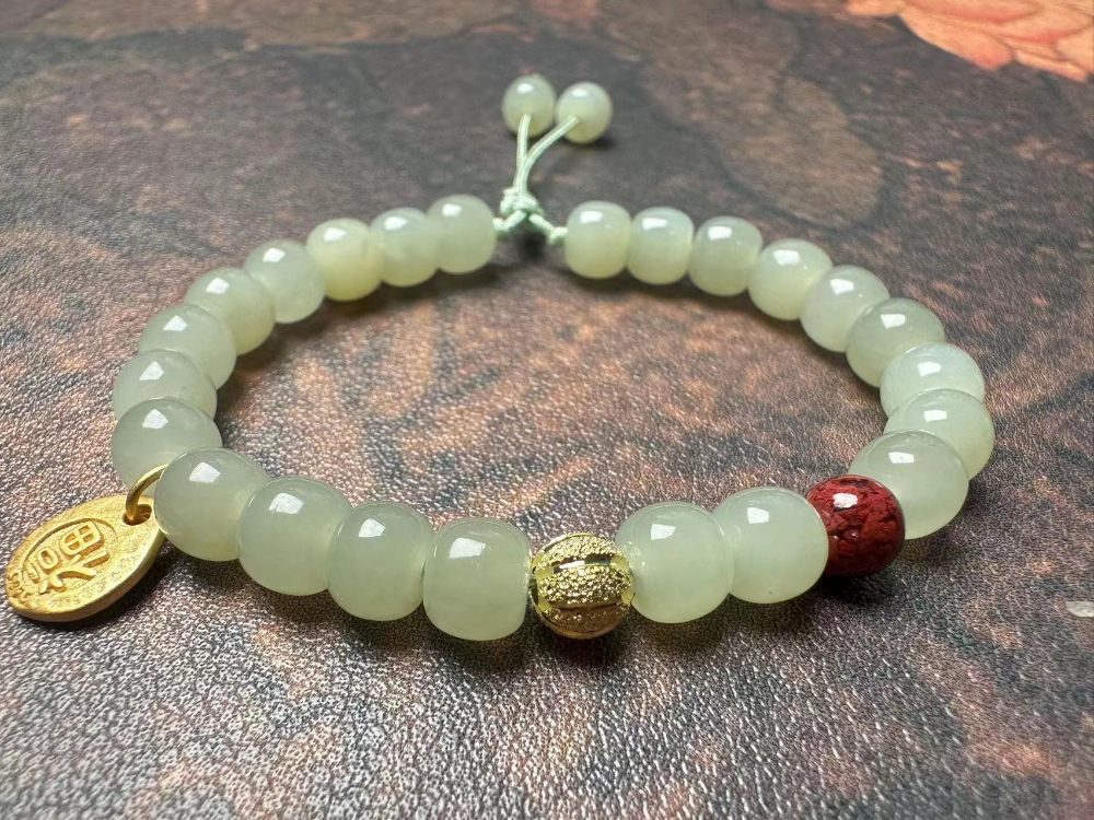 Natural Jade Beaded Bracelet with Adjustable Cord