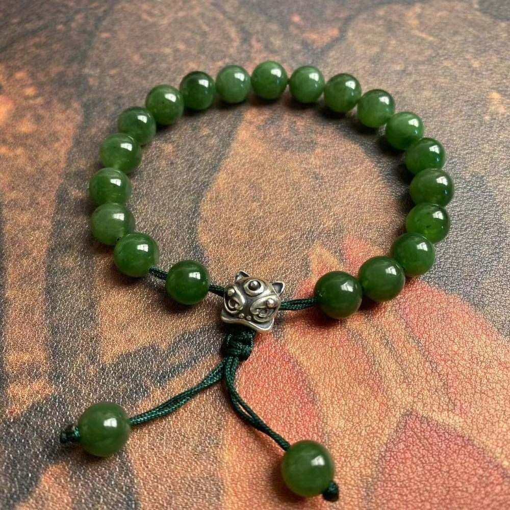 Natural Jade Beaded Bracelet with Adjustable Cord