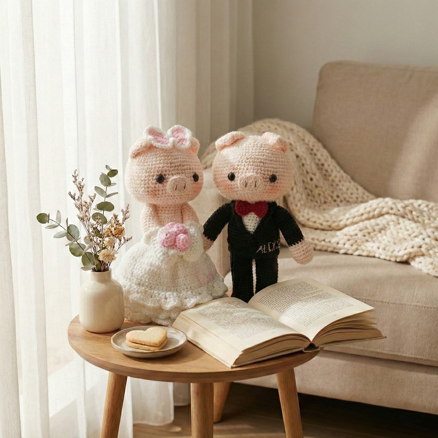 Personalized Valentine Gift for Her - Unique Cotton Wedding Anniversary Gifts For Wife - Handmade Bride & Groom Dolls sp70272796-1