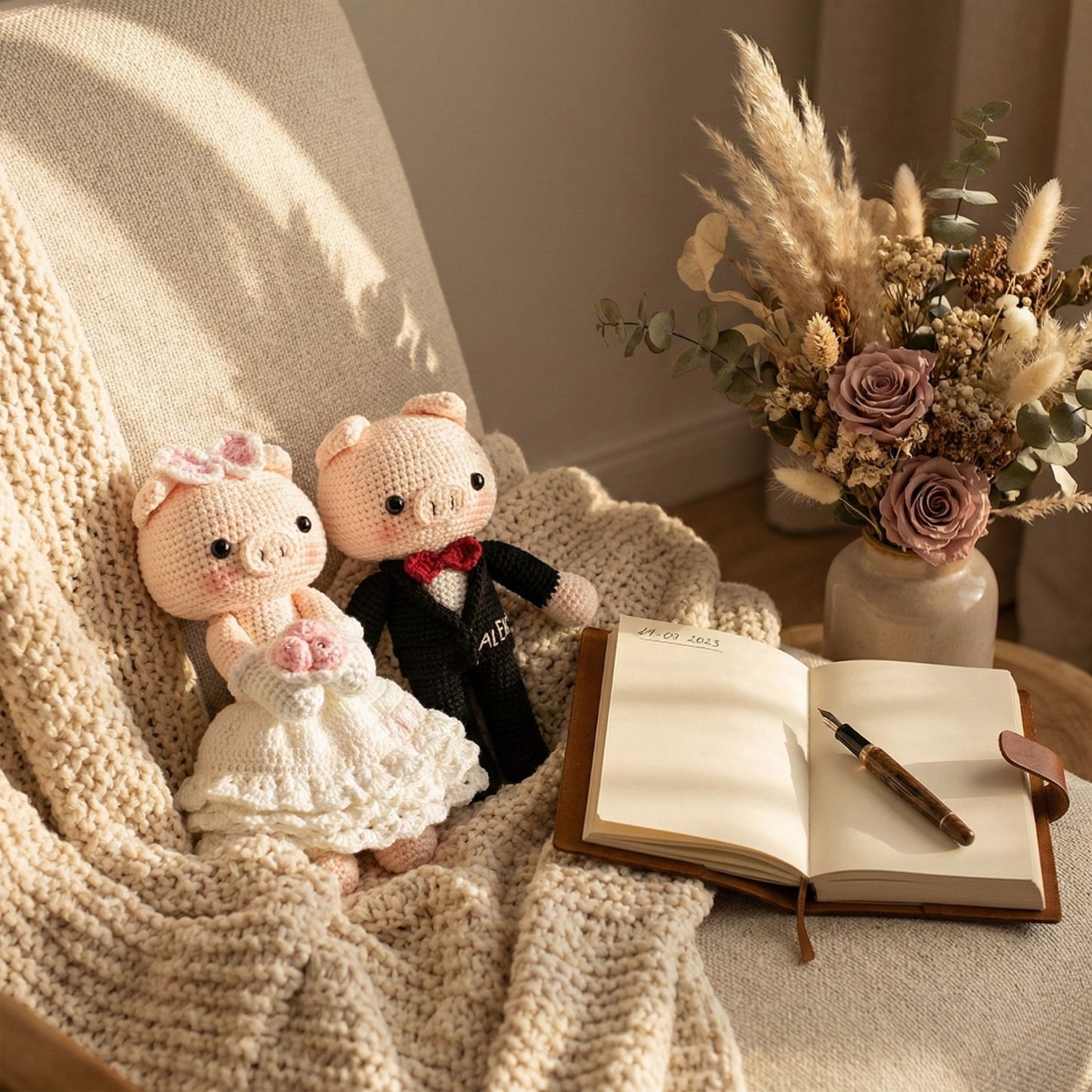 Personalized Valentine Gift for Her - Unique Cotton Wedding Anniversary Gifts For Wife - Handmade Bride & Groom Dolls sp70272796-1