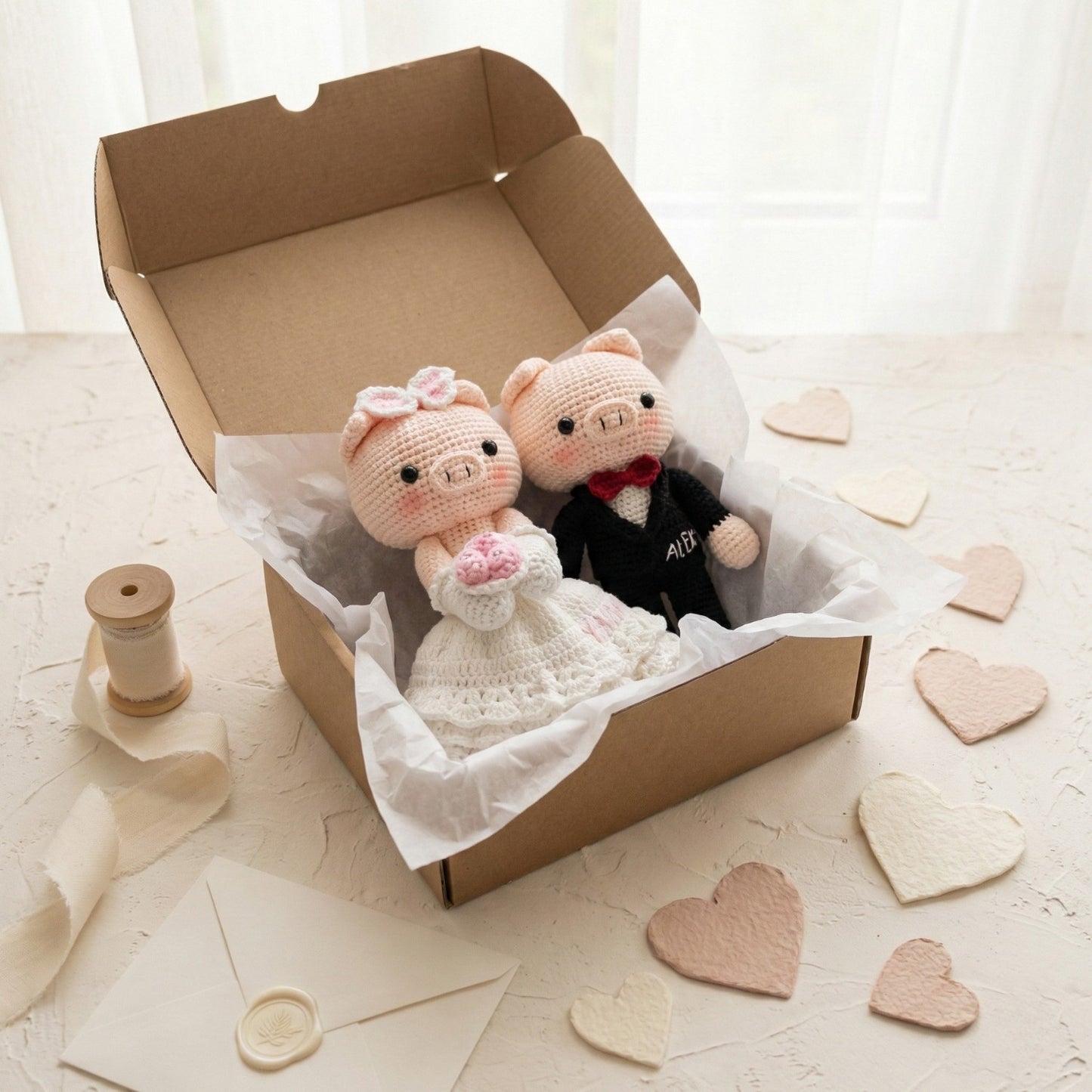 Personalized Valentine Gift for Her - Unique Cotton Wedding Anniversary Gifts For Wife - Handmade Bride & Groom Dolls sp70272796-1