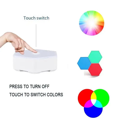 Hexagon Shaped Rgb Tap Touch Led Lights (Pack 3)