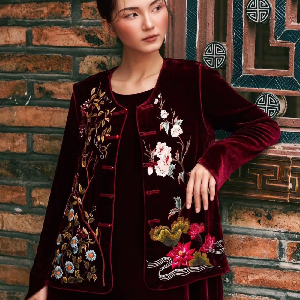 Traditional Velvet Jacket with Hand Embroidered Floral Design