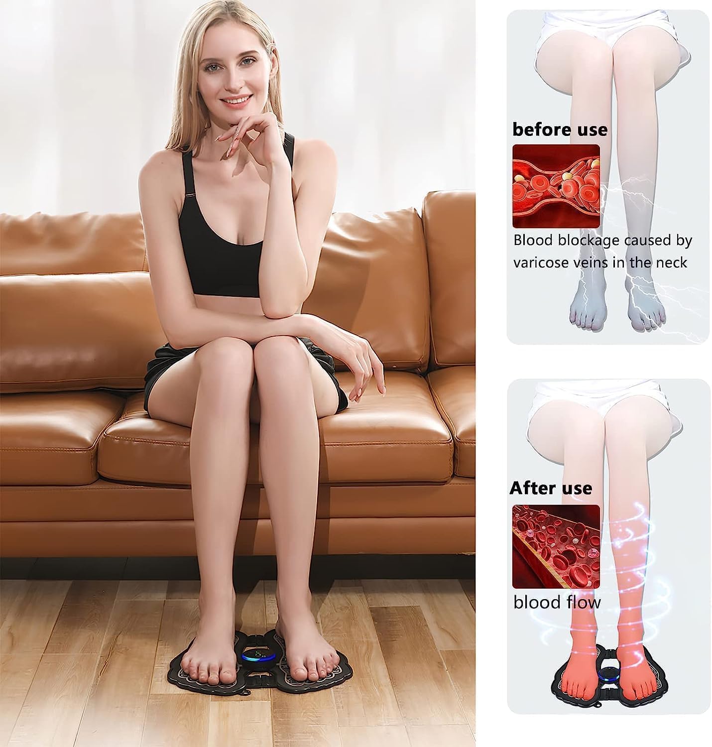 6 Modes EMS Foot Massager - Pain Relief, Blood Circulation, 9 Intensity Levels