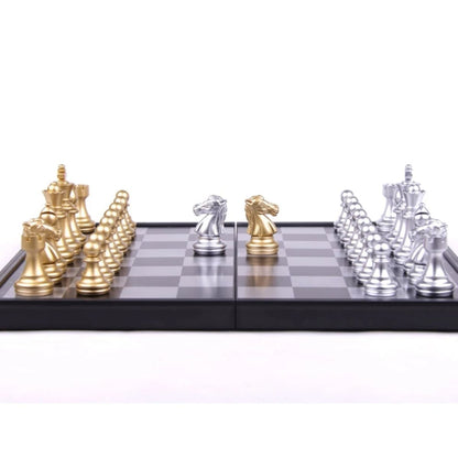 Portable Folding Magnetic Chess Set for Travel & Beginners - Metallic, Waterproof, Gold and Silver