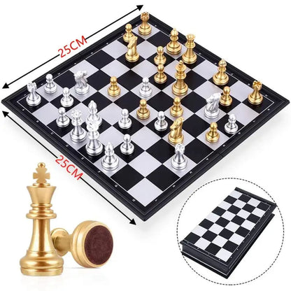 Portable Folding Magnetic Chess Set for Travel & Beginners - Metallic, Waterproof, Gold and Silver