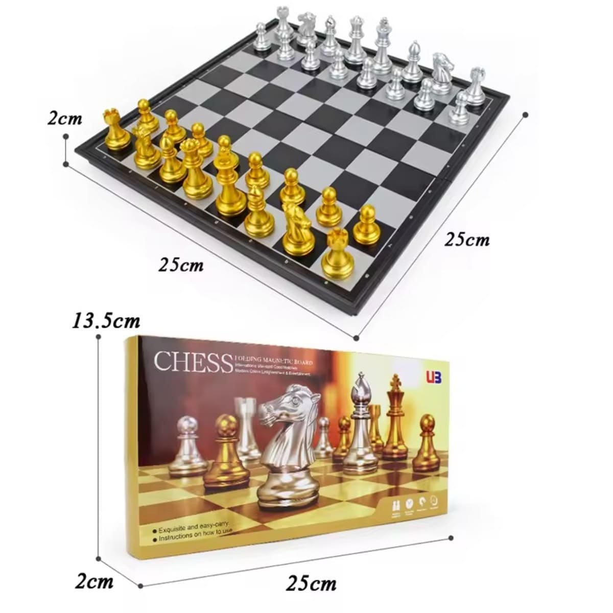 Portable Folding Magnetic Chess Set for Travel & Beginners - Metallic, Waterproof, Gold and Silver