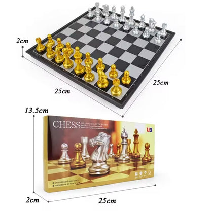 Portable Folding Magnetic Chess Set for Travel & Beginners - Metallic, Waterproof, Gold and Silver