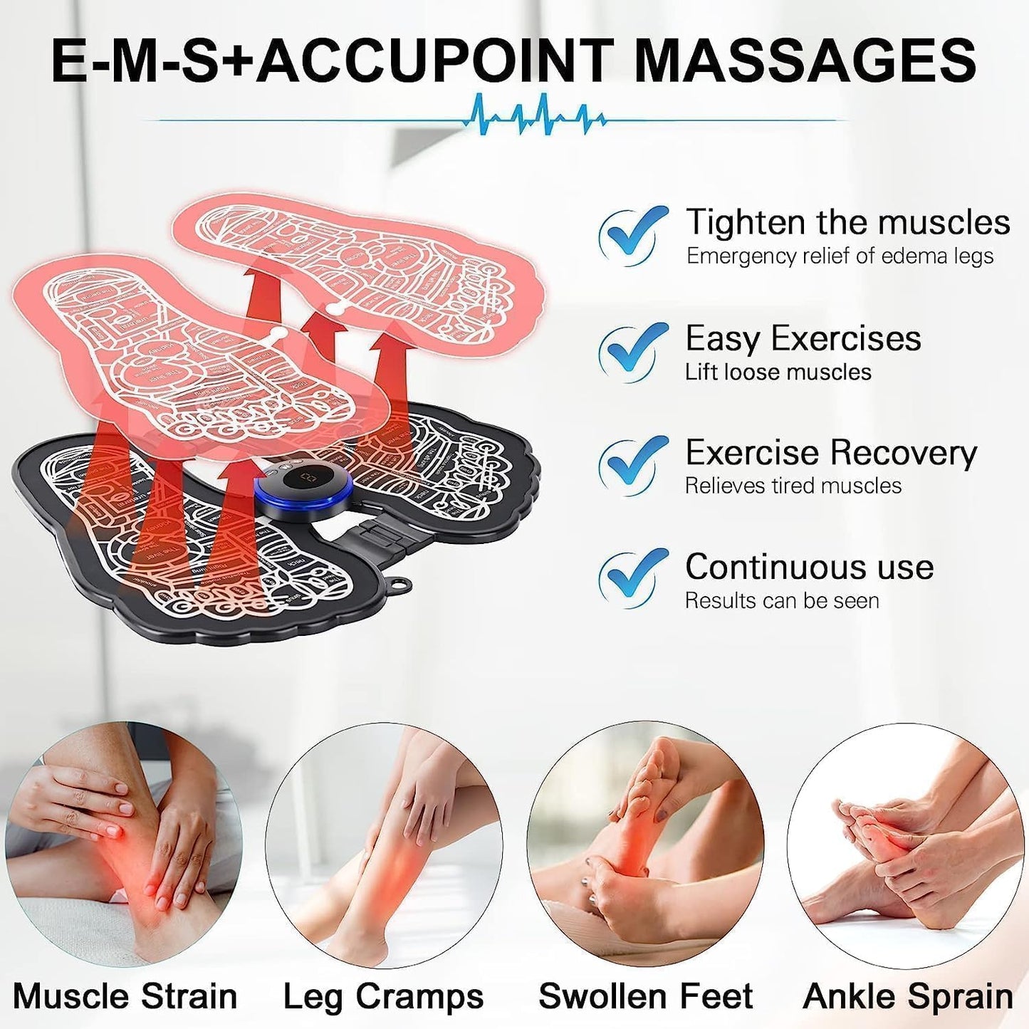 6 Modes EMS Foot Massager - Pain Relief, Blood Circulation, 9 Intensity Levels