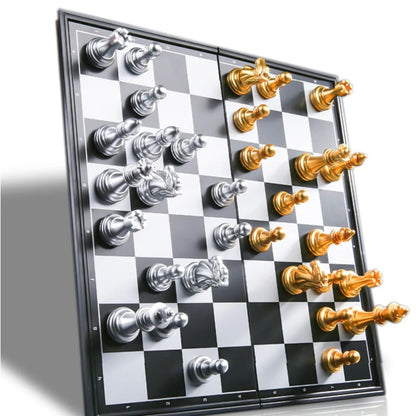 Portable Folding Magnetic Chess Set for Travel & Beginners - Metallic, Waterproof, Gold and Silver