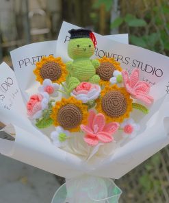 Bouquet Of Crochet Sunflower And Teddy Bear