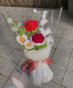 Handcrafted Crochet Flower Bouquet Featuring A Mix Of Three Colors