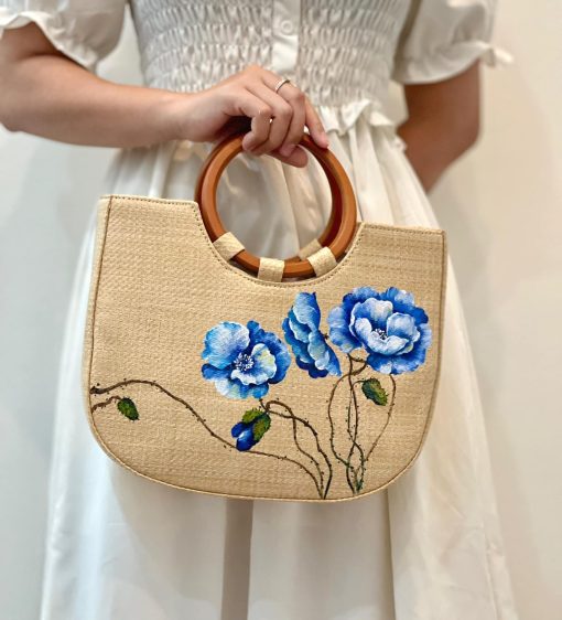 Handmade Woven Straw Bag Adorned With Floral Patterns