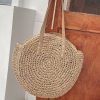 Handmade Woven Straw Round Beach Bag For Women