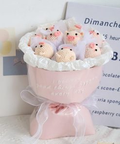 Whimsical Crochet Flower Bouquet Featuring Adorable Pig Designs