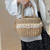 Woven Straw Basket Bag Adorned With Floral Patterns