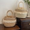 Woven Straw Basket Bag Adorned With Floral Patterns