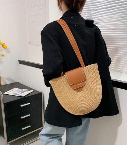 Woven Straw Shoulder Bag With Long Handles For Women1