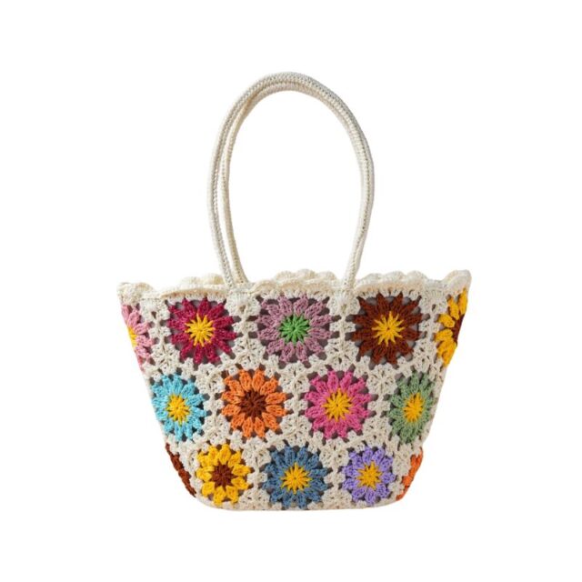 Boho Floral Crochet Tote Bag