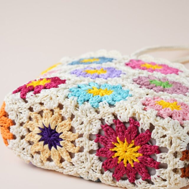 Boho Floral Crochet Tote Bag - Image 2