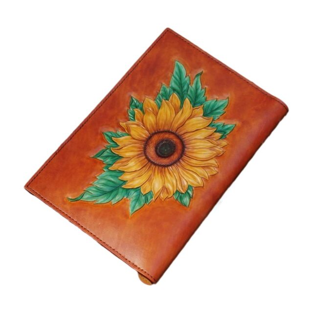 Handcrafted Leather Wallet with Sunflower Embossing