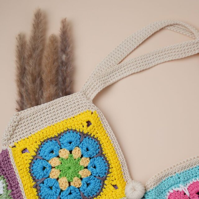 Handmade Colorful Patchwork Crochet Shoulder Bag - Image 2