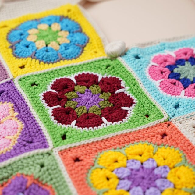 Handmade Colorful Patchwork Crochet Shoulder Bag - Image 3