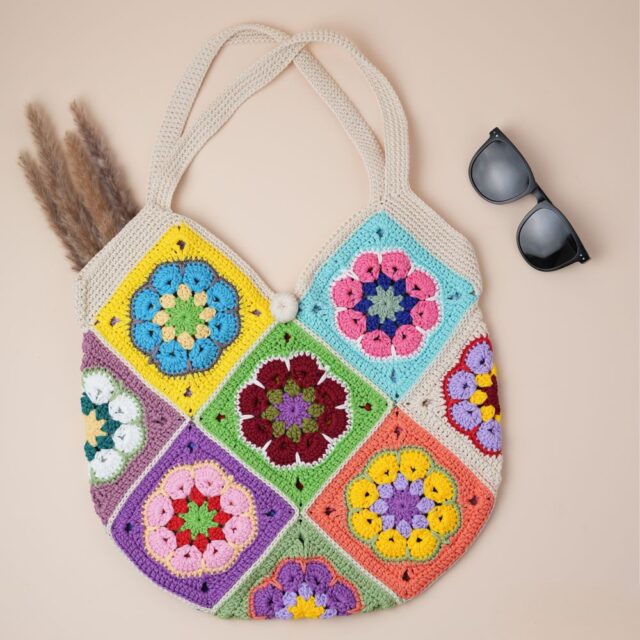 Handmade Colorful Patchwork Crochet Shoulder Bag - Image 4